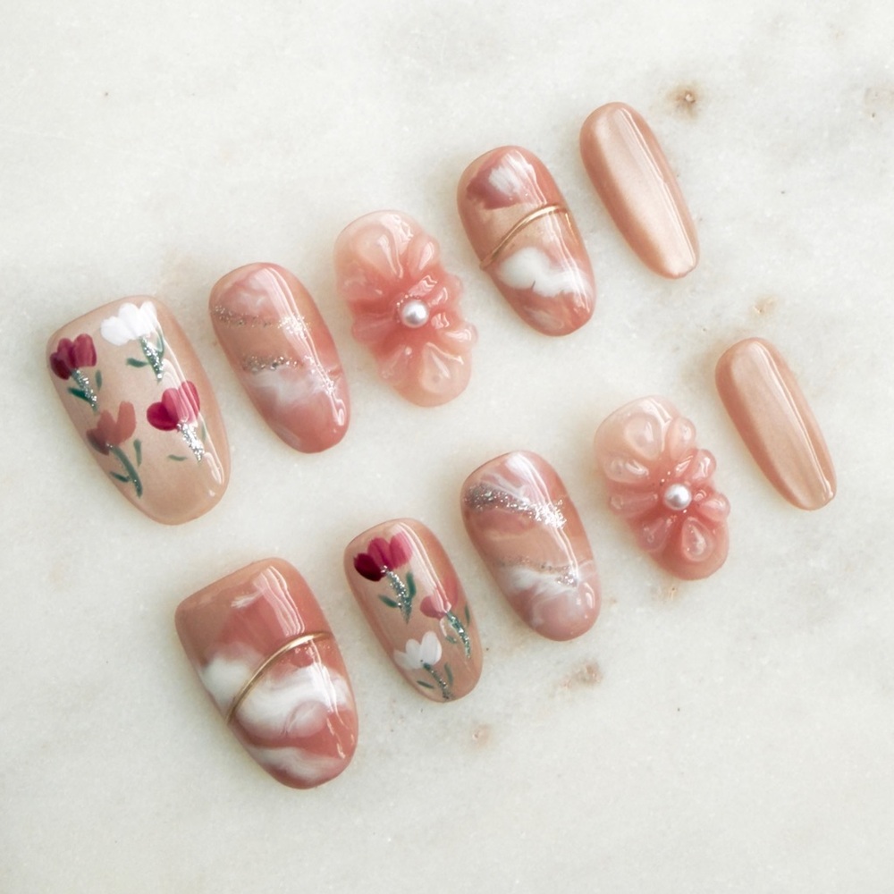 Floral Pink Press-On Nails
